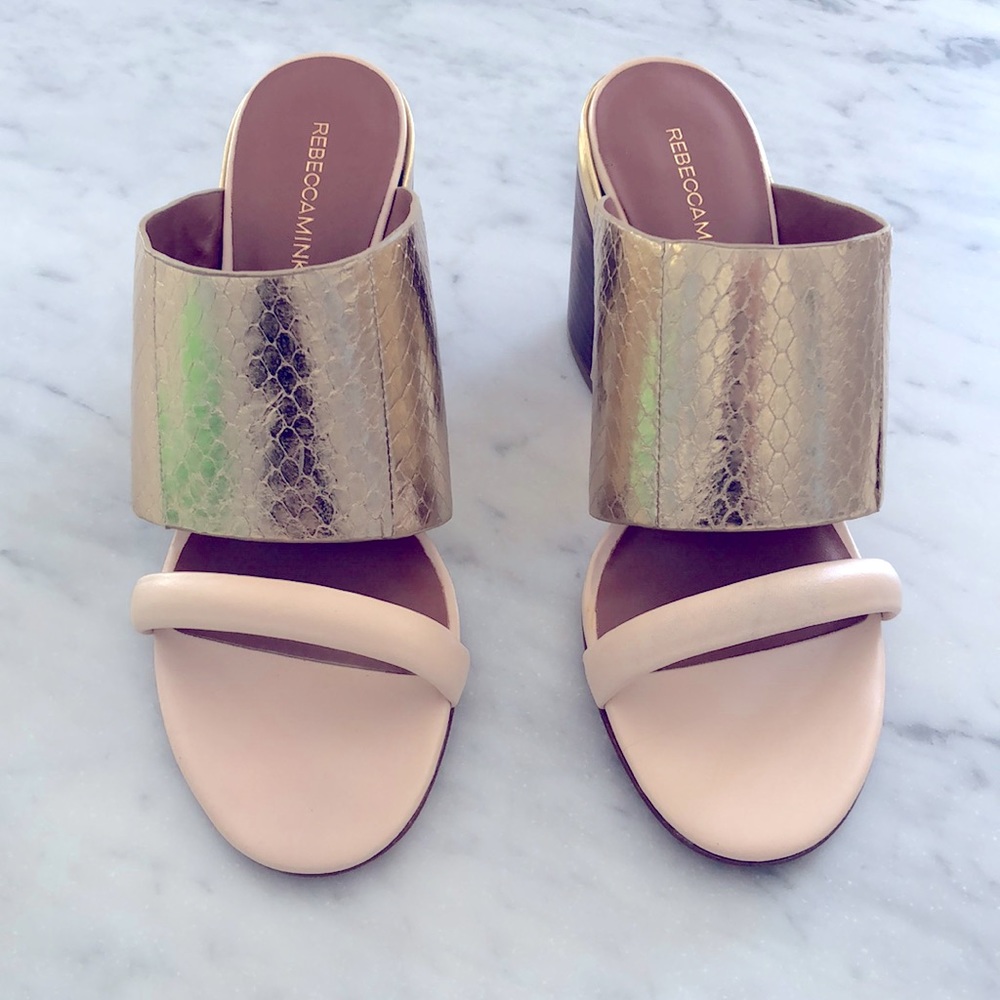 Rebecca Minkoff gold python sandals
